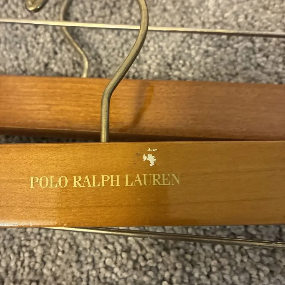 Lot 12 VTG Wooden Polo Ralph Lauren Clip Hangers For Pants Shorts Skirts 14”